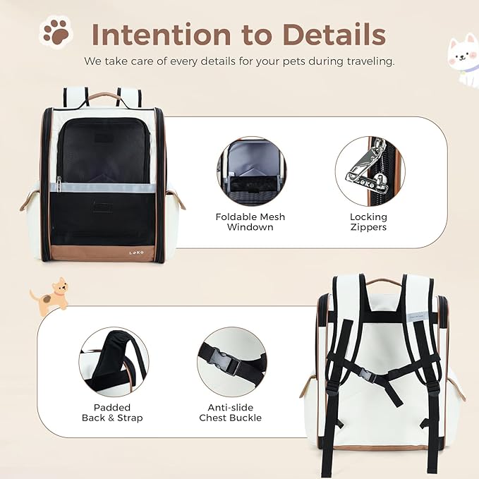 Lekereise Cat Backpack Carrier, Pet Carrier Backpack Airline Approved for Small Dogs Medium Cats Fit Up to 18 Lbs, Dogs Foldable Backpack Carrier for Travel, Hiking, Beige