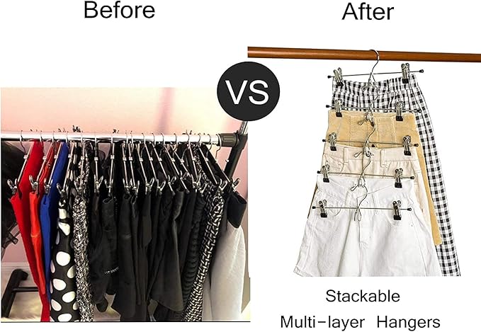 Amber Home 26 Pack Heavy Duty Metal Pants Skirt Hangers, Space Saving with Adjustable Clips for Jeans, Slacks