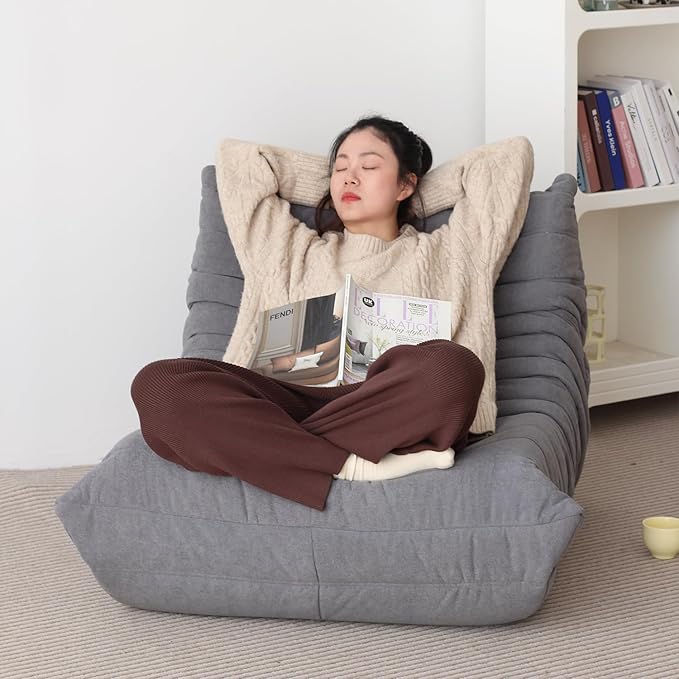 N&V Fireside Armless Floor Sofa, Mid Century Soft Premium Microfiber Lounge Chair, Foam Accent for Living Room Bedroom and Office (Single, Grey)