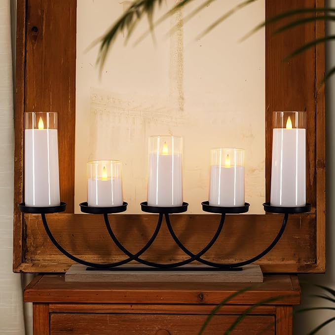 Homemory Realistic Flickering Battery Operated Candles, LED Fake Electric Candle with Remote Control and Timer, Flameless Candles for Home, Christmas Decoration, White, Set of 5