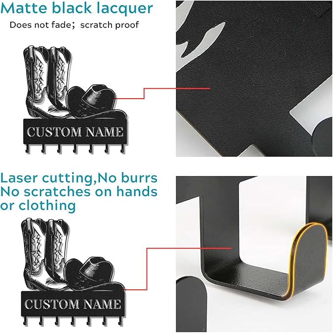 Personalized Key Holder for Wall, Custom Metal Cowboy Key Hooks with Name, Meta Jacket Holder Hooks Organizer Rack, Jacket Hanger Decor for Kitchen, Entryway, Hallway, Office, Doorway