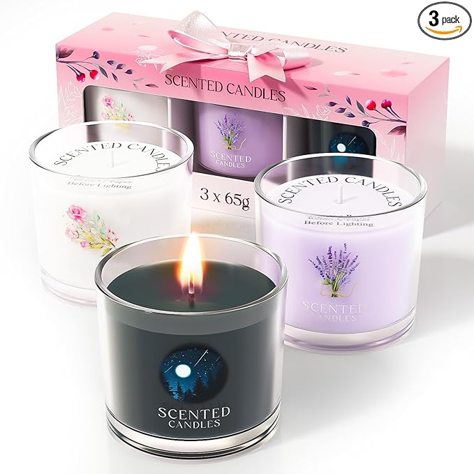 Scented Candles Gifts for Men, Candle Gift Set for Her, 3 Scented Votive Candles, Birthday Gifts for Women/Men (Black+Purple+White, 7 oz)