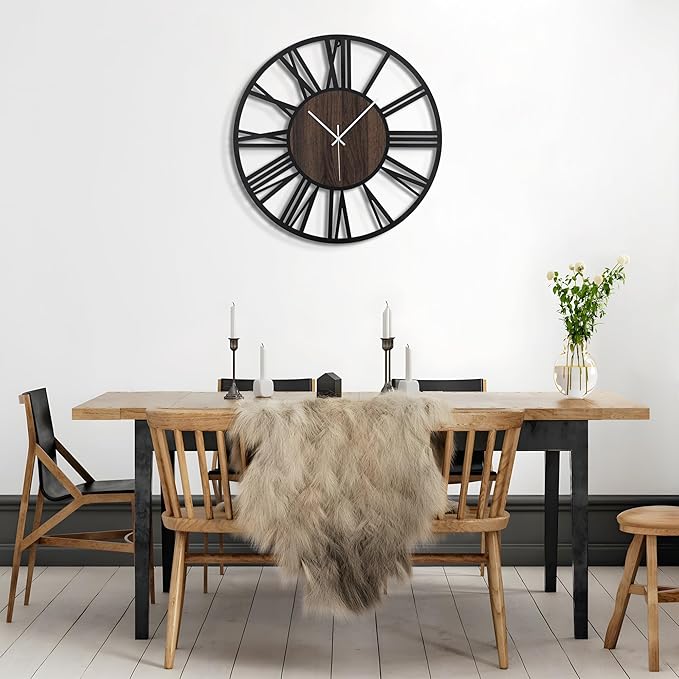 Large Wall Clock for Living Room Decor, 16 Inch Non Ticking Silent, Battery Operated Modern Vintage Oversized Wall Clock for Bedroom Kitchen