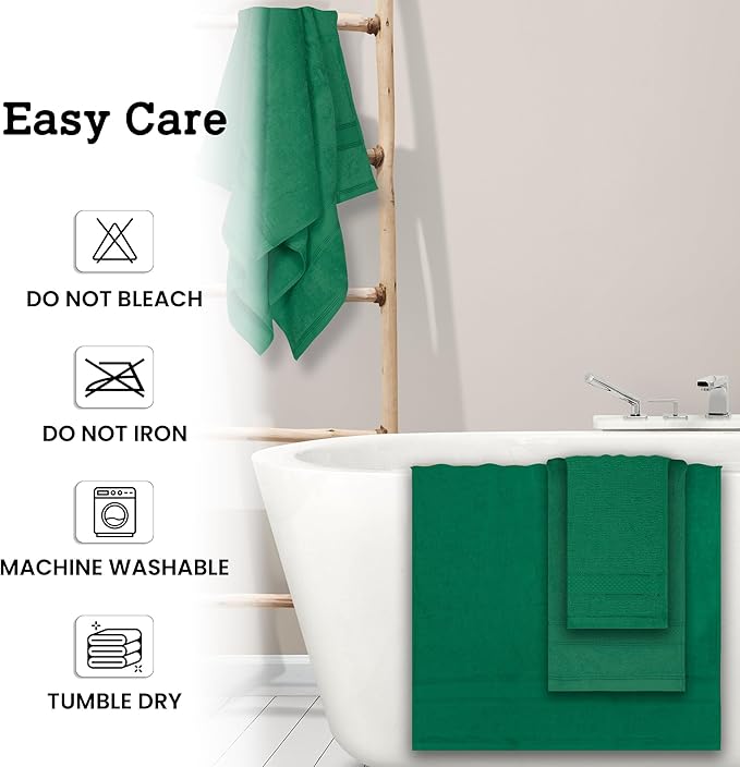 Casa Lino Bath Towel Set of 8 (2 Bath Towels, 4 Wash Cloths & 2 Hand Towels for Bathroom) - 100% Cotton - Highly Absorbent & Quick Dry - Guest Room Essentials for Bathroom Set - (Green)