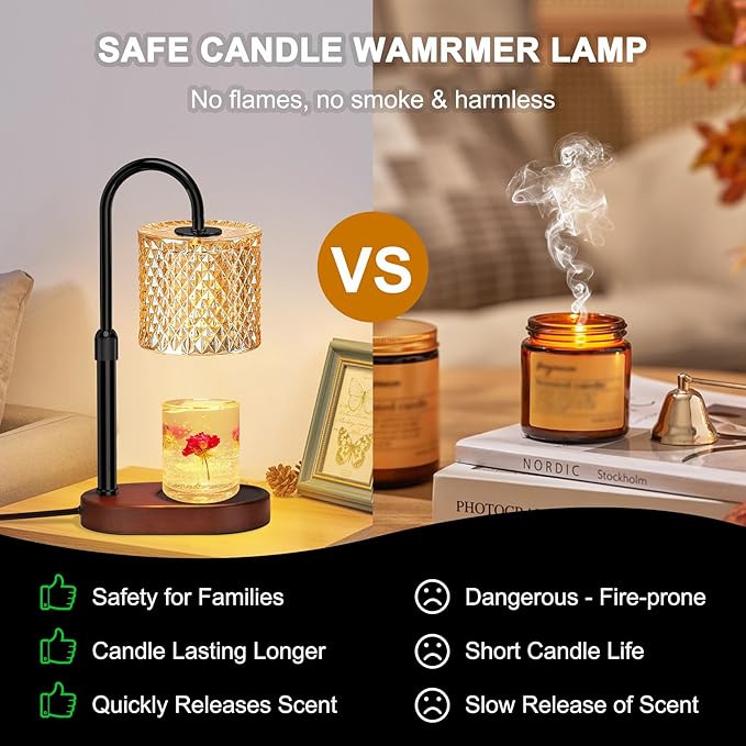 Candle Warmer Lamp with Timer, Wax Melt Warmer with Timer and Dimmer, Adjustable Height Lamp Candle Warmer for Jar Candles, House Warming Gift for Women & Mom, Ideal Christmas Gift