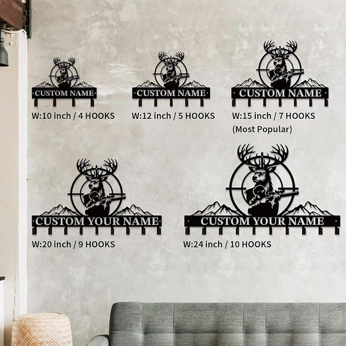 Personalized Custom Name Hunting Deer Wall Key Hooks,Metal Hunting Art Clothes Hooks,Metal Hunting Wall Home Storage Decorative,Hunter For Front Door, Hallway, Kitchen, Bedroom,Keys,Hats (Style J)