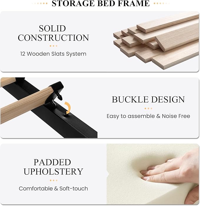 SHA CERLIN Queen Size Platform Bed Frame with 4 Storage Drawers, Velvet Upholstered Headboard, Mattress Foundation with Wooden Slats Support, No Box Spring Needed, Easy Assembly, White