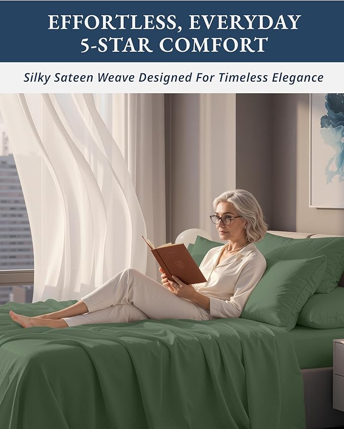 LANE LINEN Luxury Hotel Style 100% Egyptian Cotton Bed Sheets King Size, Mercerized Cotton, Silky Finish, No Pill Fade Resistant King Sheets & Pillowcases Jaquard Swiss Dot - Iceberg Green