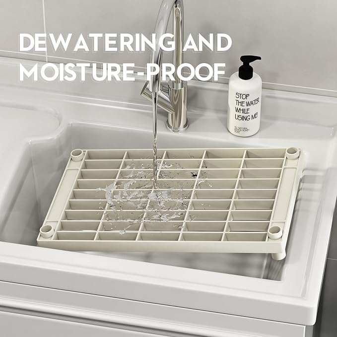 4 Tier White Plastic and Metal Freestanding Shelf Bathroom Organizer, Shelving Unit Storage Rack Organizer for Home, Garage, Basement, Shed and Laundry Room