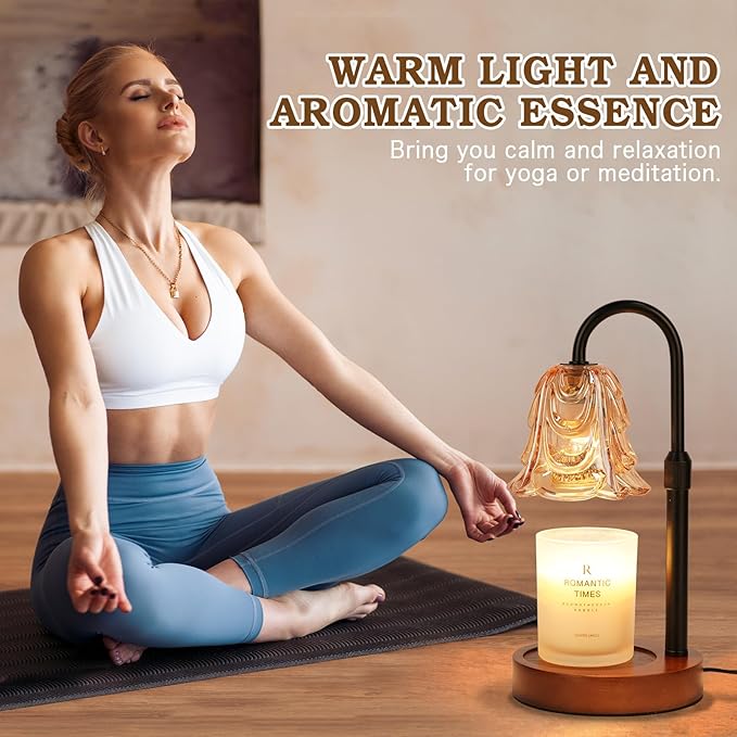 Small Candle Warmer Lamp with Timer, Adjustable Flower Lamp Warmer for Jar Candles, Unique Women Gifts for Birthday, Dimmable Candle Heater, Christmas Gifts, Cute Wax Warming Light with Wood Base