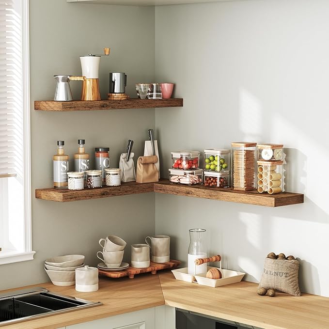 Floating Shelves for Wall, 1.5" Thick Wall Shelf Set of 3 with Invisible Brackets, 23.6L x 7.9W Hanging Shelves Farmhouse Home Decor for Bathroom, Living Room, Bedroom, Rustic Brown 6301BJP3BF