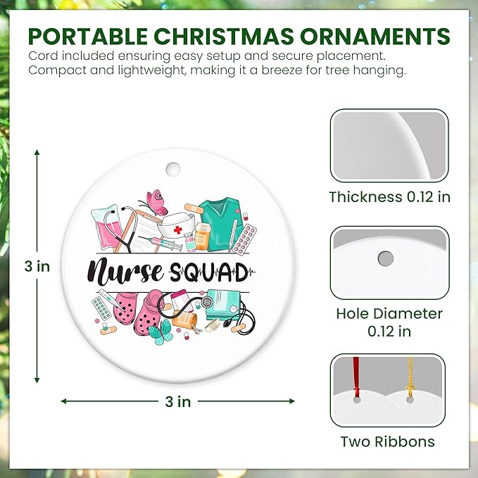 GEEMBI Nurse Gifts for Women, 2025 Christmas Ornaments - Thank You, Appreciation Gifts for Nurses, Retirement Nurse - Christmas Tree Decoration Ceramic Ornaments