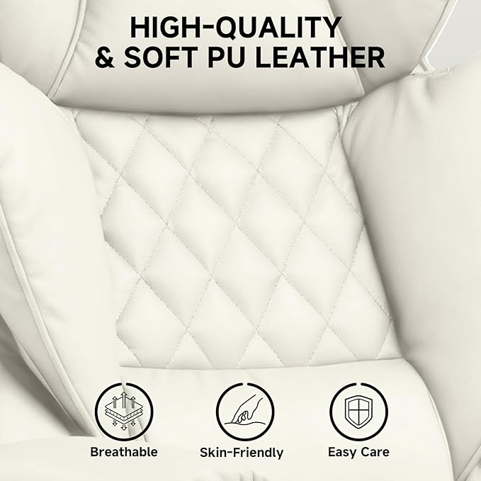 COMHOMA Big and Tall Office Chair, High Back Leather Gaming Chair with Footrest, Executive Ergonomic Office Chairs with Pocket Spring Lumbar Support and with Outward Fixed Soft Armrests