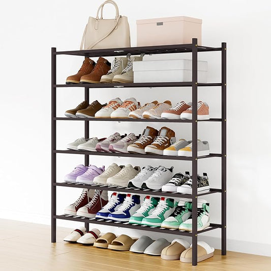 Smiry Shoe Rack, 6 Tier Long Bamboo Shoe Organizer, Stackable Free Standing Wooden Shoe Storage Shelf for Closet, Entryway, Front Door Entrance, Brown