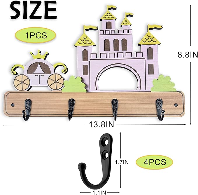 Dog Leash Holder for Wall Mount, Farmhouse Wooden Dog Claw Hooks, Paws Key Rack Accessories for Rustic Home Decor (Castle)