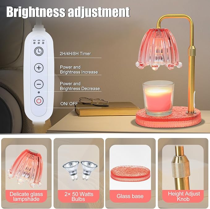 Candle Warmer Lamp with Timer - Electric Wax Melt Warmer with Adjustable Height and Dimmer for Scented Candle Wax, Home Fragrance Décor and House Warming Birthday Gifts for Women Mom