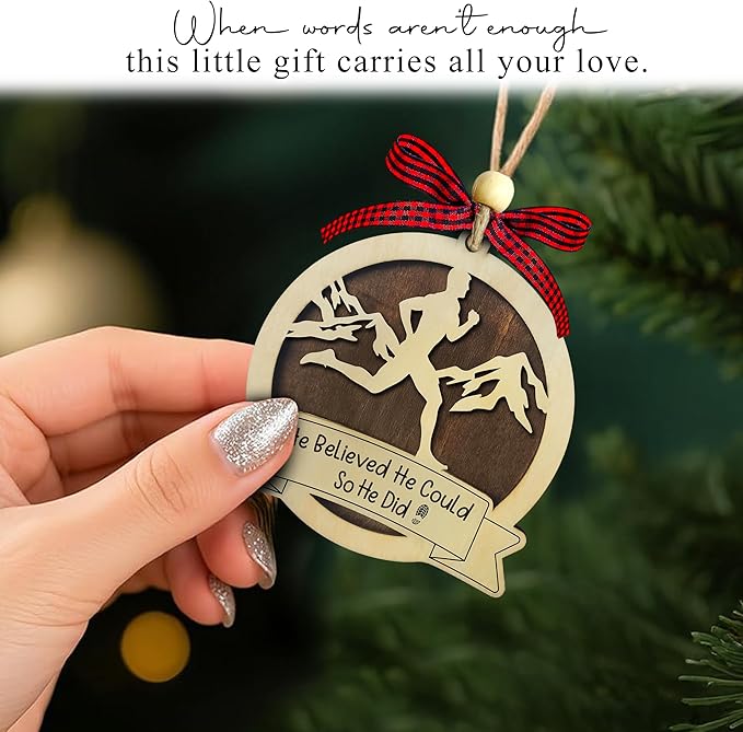 Running Christmas Ornament 2025-2 Layer Wooden Running Ornaments for Christmas Tree - Marathon Runners Wooden Xmas Tree Hanging Decor - Runner Ornament 2025 - Gifts for Runners, Cross Country Athlete