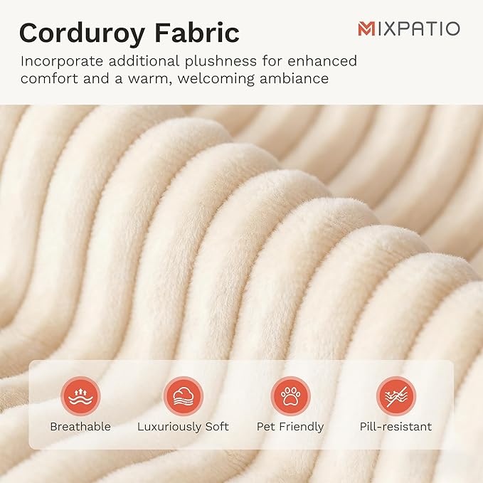 U-Shaped Cloud Modular Sofa Set, Deep Seat 3-Piece 6-Seater Sectional Couch & Removable Arms, Plush Corduroy for Living Room - Beige