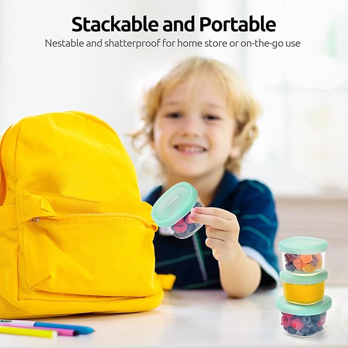 U-Taste 6oz Small Snack Containers: Food Grade Liquid-Silicone Ice cream Storage with Airtight Lid, Freezer Safe with Clear 200ml Measurements, Reusable for Prepping Fruit, Puree, Nuts (Aqua Sky)