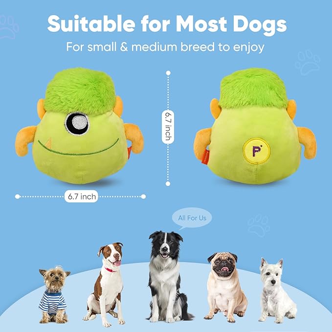 Petbobi Interactive Dog Toys Monster Active Ball for Dogs with Batteries, Self Moving Balls and Plush Cover for Small & Medium Dogs to Chase, Dog Toy Squeaky Crazy Bouncer Ball, Veggie Scout Bobby