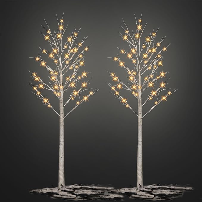 Lighted Tree,2 Pack 6 Ft 240 Led Warm White Birch Tree Light Detachable Tree Light Fairy Light Spirit Tree Fall Decor for Home Twinkling Tree Party Bedroom Wedding Thanksgiving Christmas Decorations