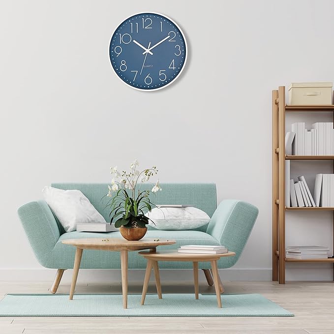 Foxtop 14 Inch Wall Clock Large Silent Non-Ticking Battery Operated Round Quartz Modern Wall Clock Decorative for Office Living Room Bedroom Kitchen Home (Cerulean)