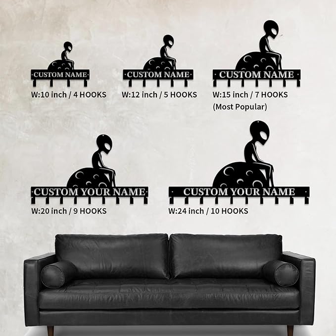 Personalized Custom Alien ET Metal Wall Keys Hooks,Clothes Hooks Alien ET Art coat racks,door holder,Black Alien ET decorations for home,Entrance doors,Hallway, Bedroom,Keys,Hats (Style D)