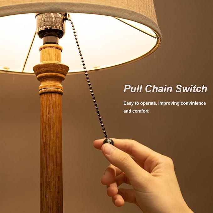 Oneach 19.5" Wood Grain Table Lamps Set of 2, Pull Chain Switch Bedside Table Lamps, Modern Nightstand Lamp with Linen Shade, Small Desk Lamp for Living Room, Bedroom, Home Office, Nursery