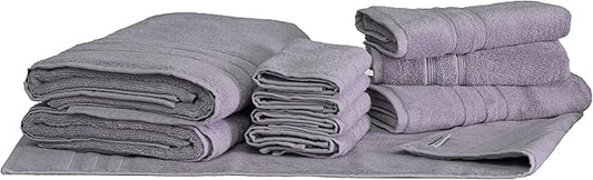 Mosobam Luxury Turkish 10pc Deluxe Bath Bundle Body Hand Face Towel and Mat Lavender Aura 700 GSM & 1000 GSM Bamboo Viscose & Aegean Turkish Combed Cotton