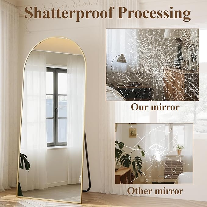 Arched Full Length Mirror 78"x35" - Floor Standing Body Mirror with Aluminum Frame,Leaning Hanging for Bedroom Cloakroom Living Room Gold