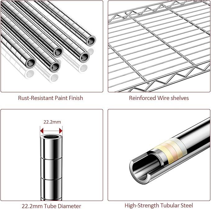 IZEUK 6-Tier Heavy Duty Metal Wire Shelving Unit, Adjustable Storage Rack Organizer for Garage, Kitchen, Office, Pantry, Warehouse (Chrome, 17.7" D x 47.2" W x 82.7" H)