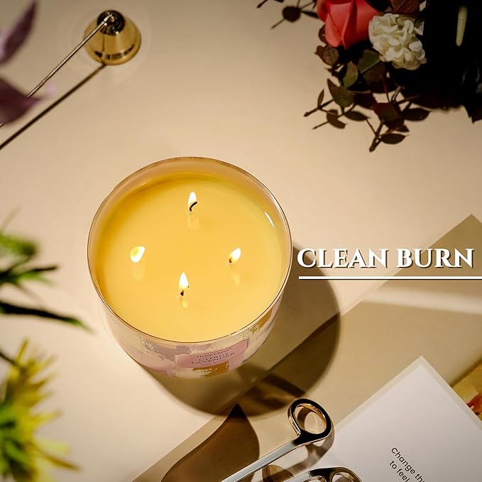 HomeLights Citrus Lavender Scented Candles | 18oz Soy Candles Scandinavian Minimalist Design 4-Wick Large Candle Jars | Ideal Candle Gifts for Events, Home Decor Stress, Relief & Relaxation