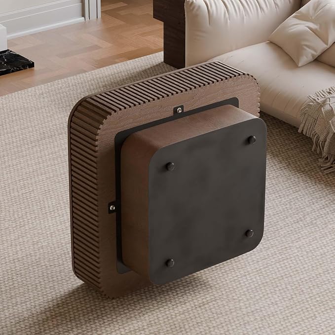 31.5'' Small Square Coffee Table with Storage, Fluted Coffee Table with Solid Wood Veneered, Mid Century Modern Wooden Center Table, Accent Tea Table for Small Space Living Room Apartment, Walnut