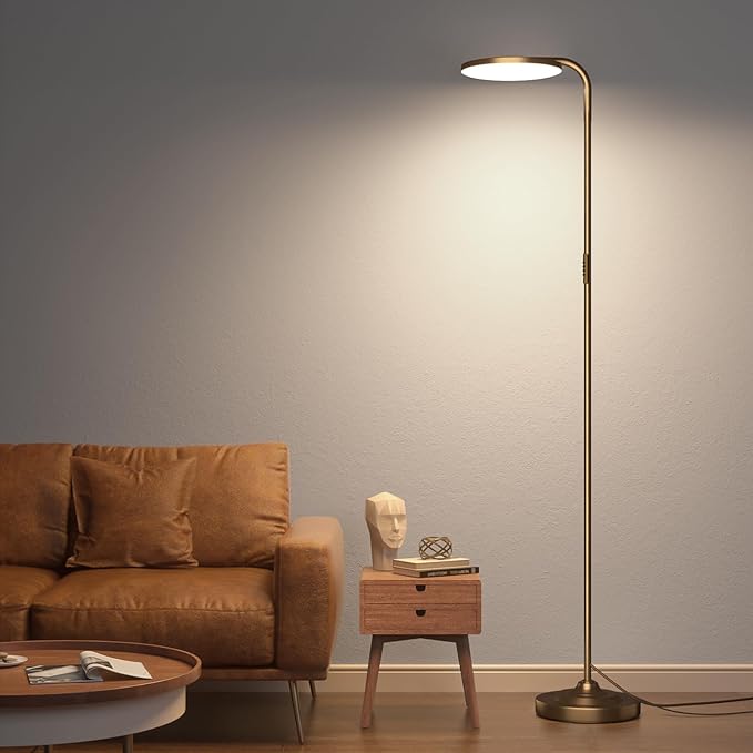 36W LED Floor Lamp, Super Bright Standing Lamp, Modern Stepless Dimmable Torchiere Tall Lamp with Remote Control, 350°Rotating Head Reading Floor Lamp for Living Room, Bedroom, Office - Brown