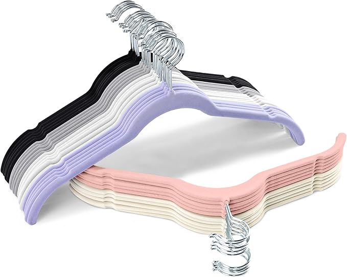 30 Pack Multicolor Velvet Shirt Hangers – Non-Slip Slim Flocked Hangers with Notches, Space-Saving Felt Closet Organiser for Shirts, Dresses, Suits