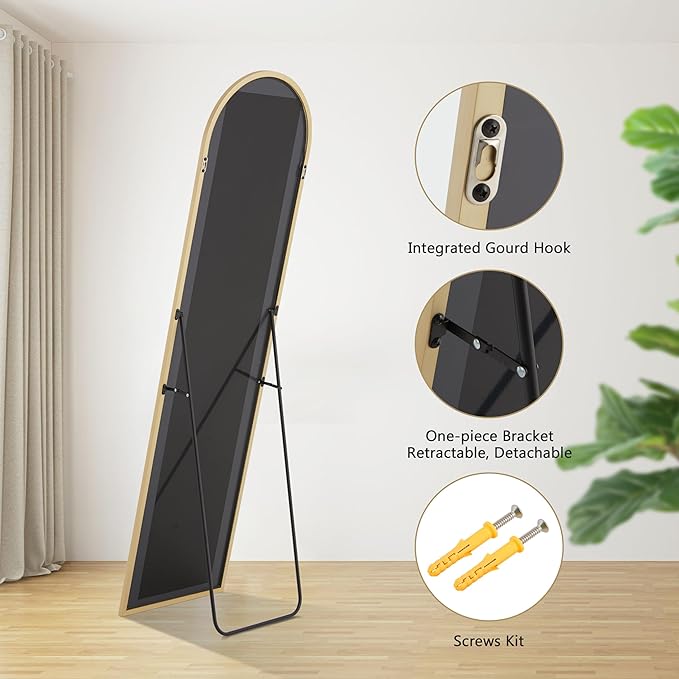 Arched Full Length Mirror, 64"×21" Large Mirror, Mirrors Full Length for Home Wall Decor, Floor Length Mirrors with Stand for Bedroom Room Décor, Gold