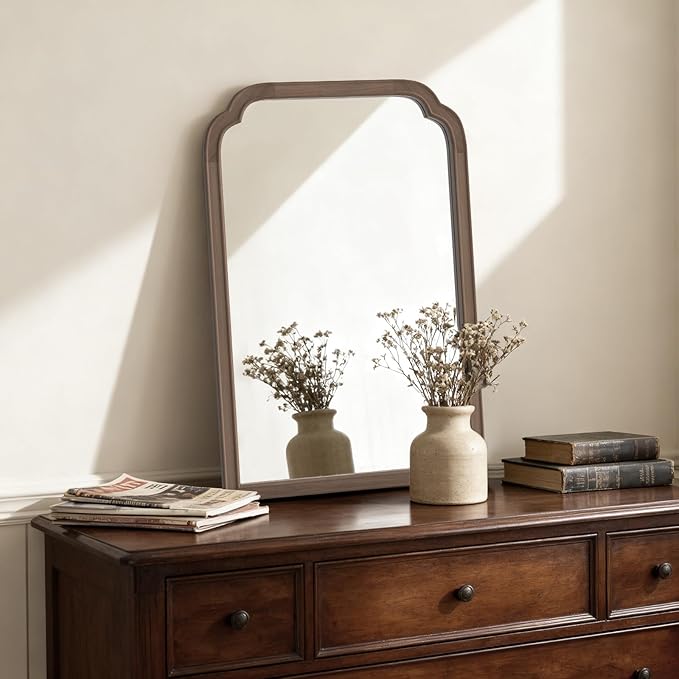 HOMECOOKIN Wood Bathroom Mirrors for Wall Mounted, 20" x 30" Rustic Wood Frame Wall Mirrors Decorative for Living Room or Bedroom Vanity Mirror (WN) B