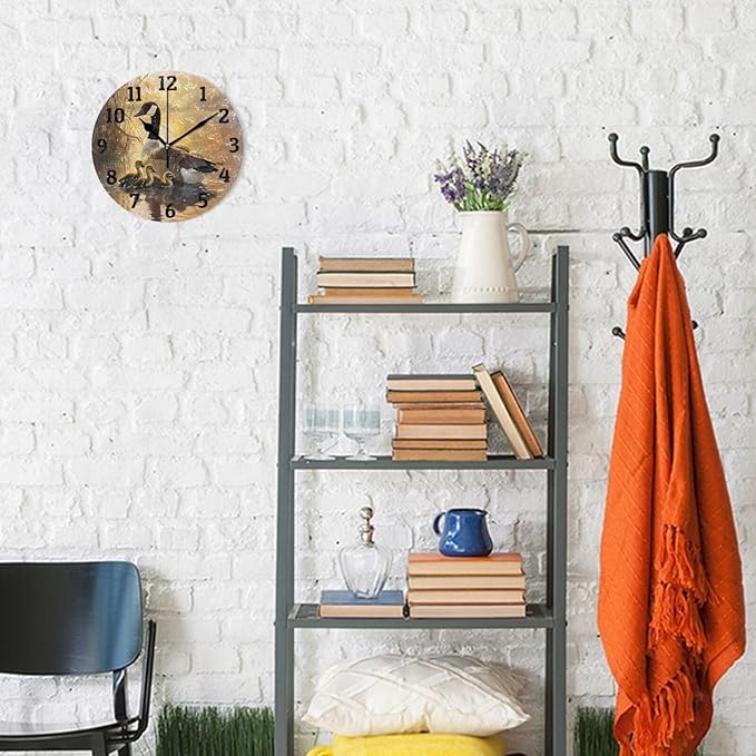 Wall Clock Canada Geese and Goslings Silent Non Ticking Wall Clock Decorative Battery Operated Wall Clocks for Home Kitchen Bedroom Living Room Office