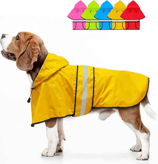 Hooded Dog Raincoat - Reflective Dog Rain Jacket Lightweight Puppy Raincoats Waterproof Rain Coat for Dogs (Small, Yellow)