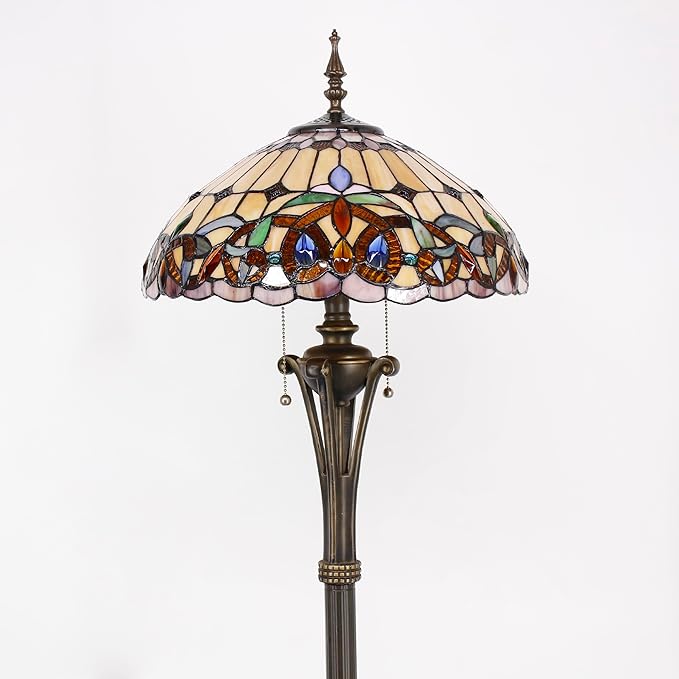 Tiffany Floor Lamp Serenity Victorian Stained Glass Standing Reading Light 16X16X70 Inches Antique Pole Corner Lamp Decor Bedroom Office Living Room