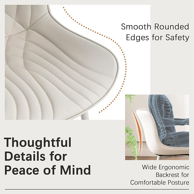 YOUTASTE Cream Dining Chairs Set of 2, Mid Century Modern Comfy Kitchen Chair, Upholstered Faux Leather, Cream Metal Legs, Armless Accent Chairs for Bedroom Vanity Lounge