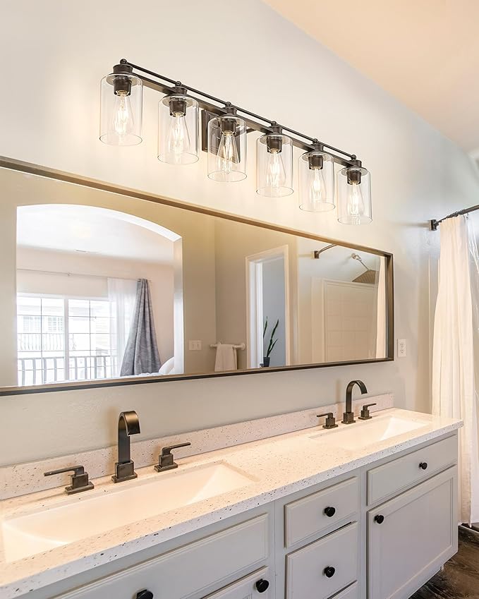 HWH Bathroom Lighting Fixtures Over Mirror 6 Light Oil-Rubbed Bronze Wall Vanity Lights with Clear Glass Shade, 5HLT63B-6W ORB