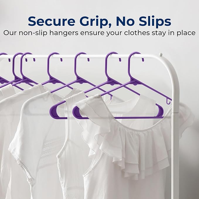 SereneLife 30 Pack Plastic Clothes Hangers – Ultra Lightweight Slim Non Slip Heavy Duty Closet Hanger Set for Coats Shirts Dresses Pants Durable Space Saving Wardrobe Organization (Purple)