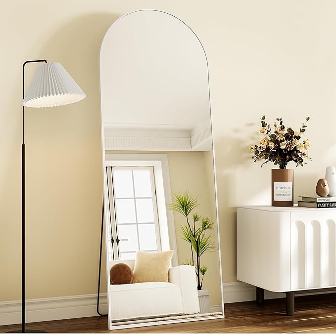 Full Length Mirror - 57" x 20" Arched Floor Mirror/Wall Mounted Aluminum Alloy Frame Full Body Mirrors for Bathroom Living Room Bedroom and Entryway, White