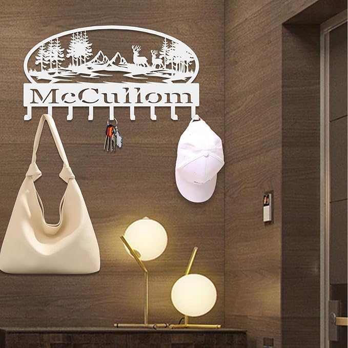 Custom Metal Key Rack Hooks, Personalized Key Holder for Wall, Deer, Grove Theme Wall Decoration Key Hooks, Key Hanger Organizer for Living Room, Entryway, Pet House, Bedroom Decor