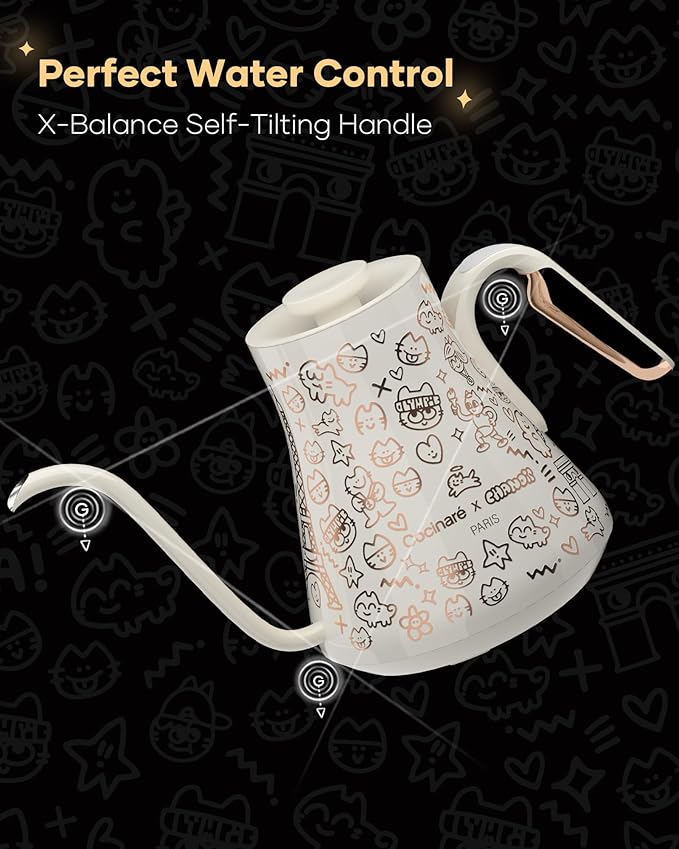 Cocinare x Chanoir FLOW M9 Pro Electric Kettle, Art de Paris Collaboration, Premium Gift Box Packaging with Coffee Mat, ±0.5℉ Temp Control for Coffee & Tea (Chanoir White)