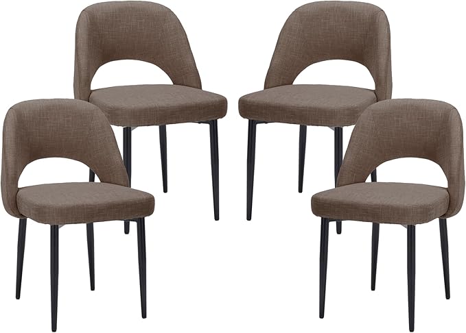 Modern Dining Chairs, Fabric Upholstered Accent Kitchen Chairs with Comfy Padded Seat & Sturdy Metal Legs, Side Farmhouse Chairs for Dining Room, Living Room, Restaurant (Brown, Set of 4)