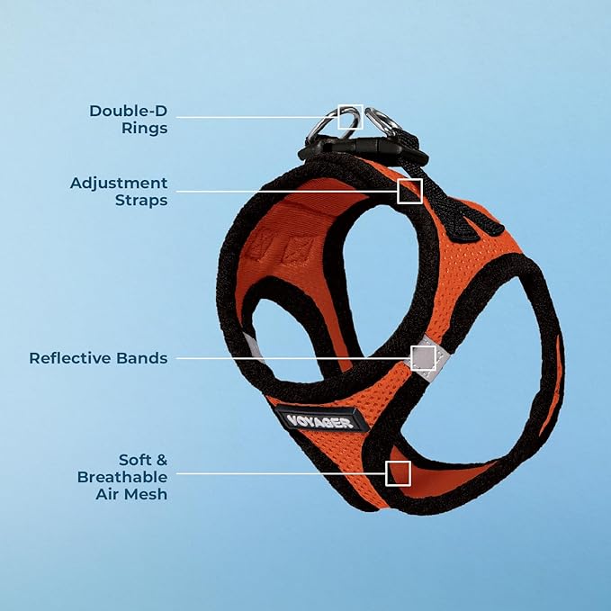 Best Pet Supplies Voyager Step-in Air Harness - All Weather Mesh, Reflective, No Pull Harness for Dogs, Cats - Secure with Hook & Loop Fastener, Buckle, Double D-Rings - Orange/Black Trim, L