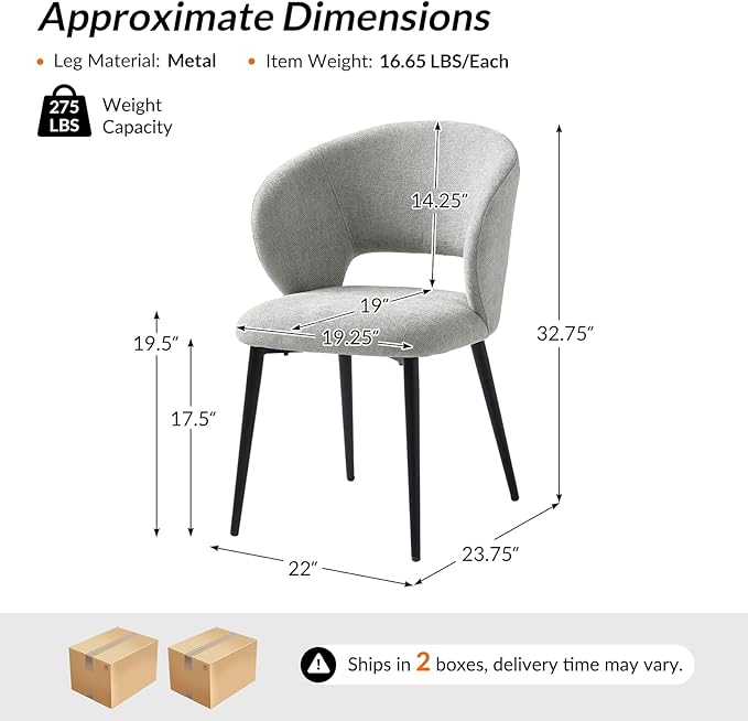 Contemporary Dining Chairs with Armrests – Ergonomic Soft-Padded Seat, Curved Backrest, Matte Black Metal Legs, Comfortable Kitchen & Dining Room Chairs, Set of 4