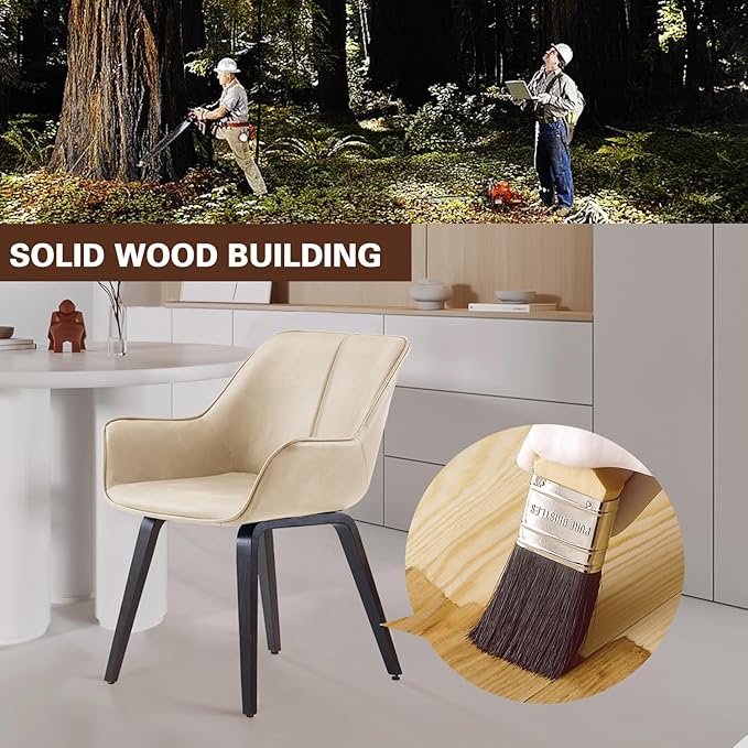 Upholstered Dining Chairs Set of 4 & 2 & 6 Faux Leather Accent Chair Living Room Chairs Kitchen & Dining Room Chairs Comfy Reading Chair for Bedroom Mid Century Modern Arm Chair (Beige, 4)